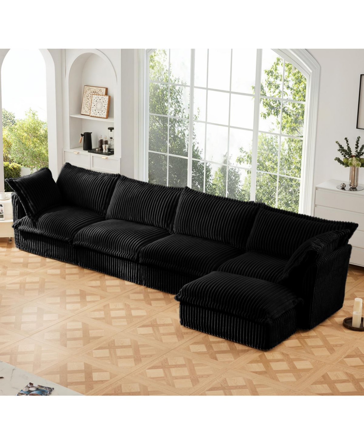 Streamdale Furniture Slipcovered L-Shape Sectional Sofa Black Corduroy