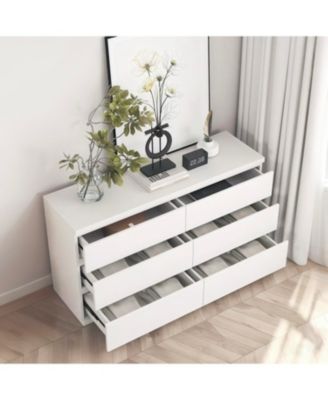 6 Drawer White Dresser - Modern Bedroom Storage Cabinet