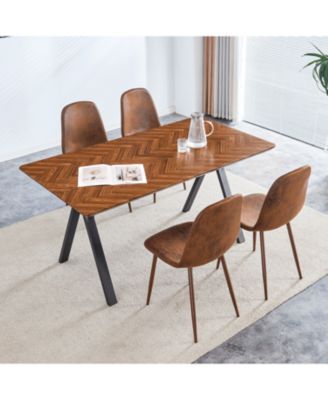 Walnut Leg Suede Chair & Herringbone Table Dining Set