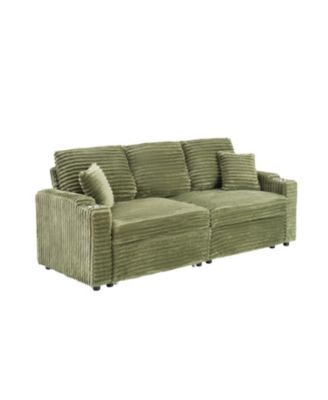 80" Folding Corduroy Sofa Bed w/ Cup Holder & Pillow - Green