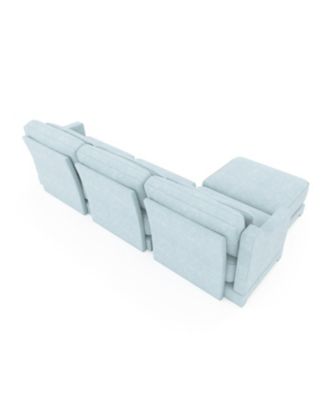Chenille 3-Seater Sofa w/ Ottomans - Sky Blue