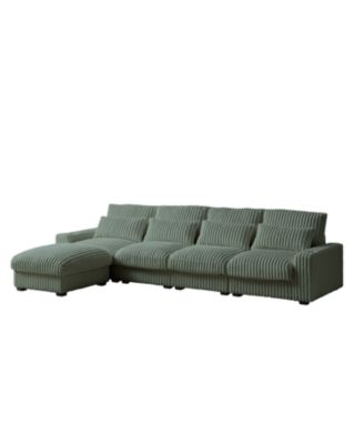 Corduroy L-Shaped Sofa w/ Cup Holder USB Pillows
