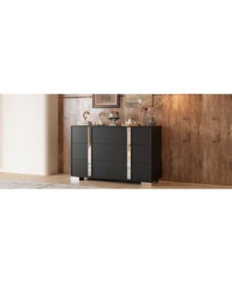 Modern Black Dresser with Mirrored Storage & 6 Drawers