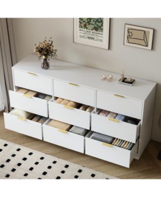 White 9 Drawer Dresser, 63" Large Chest of Drawers