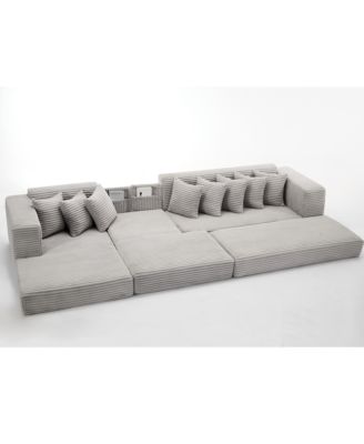 Oversize Cloud Couch L-Shape Sofa Bed, 8 Pillows, Corduroy