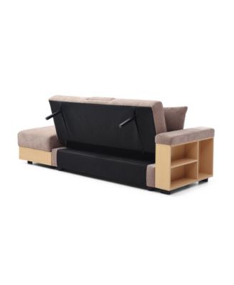  Convertible Sleeper Sofa Bed with Storage Ottoman & Drop Down Table - Light Brown