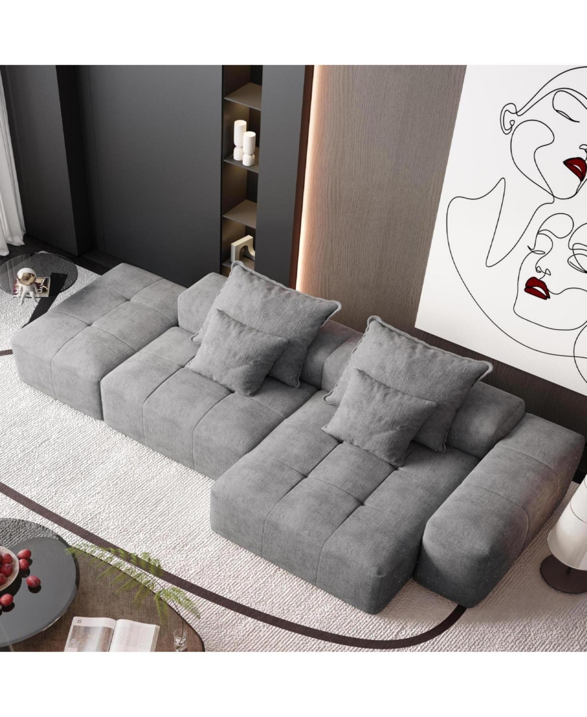 Streamdale Furniture Streamdale Modern Oversized Chenille Sectional Sofa with Ottoman & Pillows