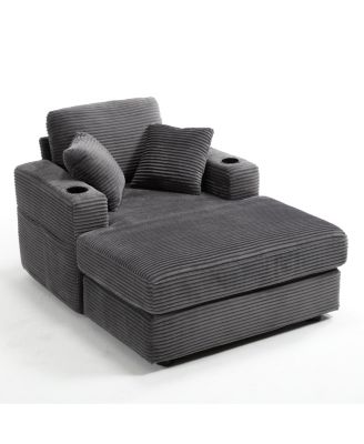 Corduroy Chaise Lounge Sofa, Detachable Cushions, 3 Colours