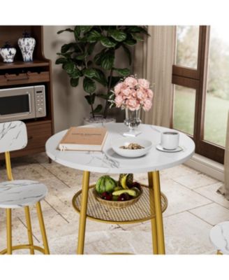 3-Pc Faux Marble Dining Set with 2 Stools