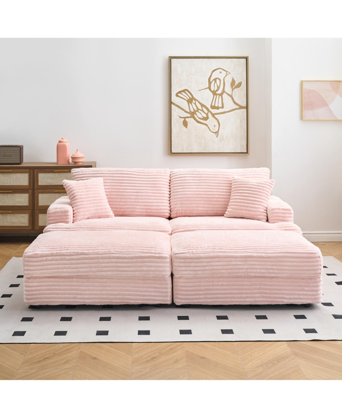 Streamdale Furniture Grey Corduroy Sofa w/ Storage Legs & 4 Pillows