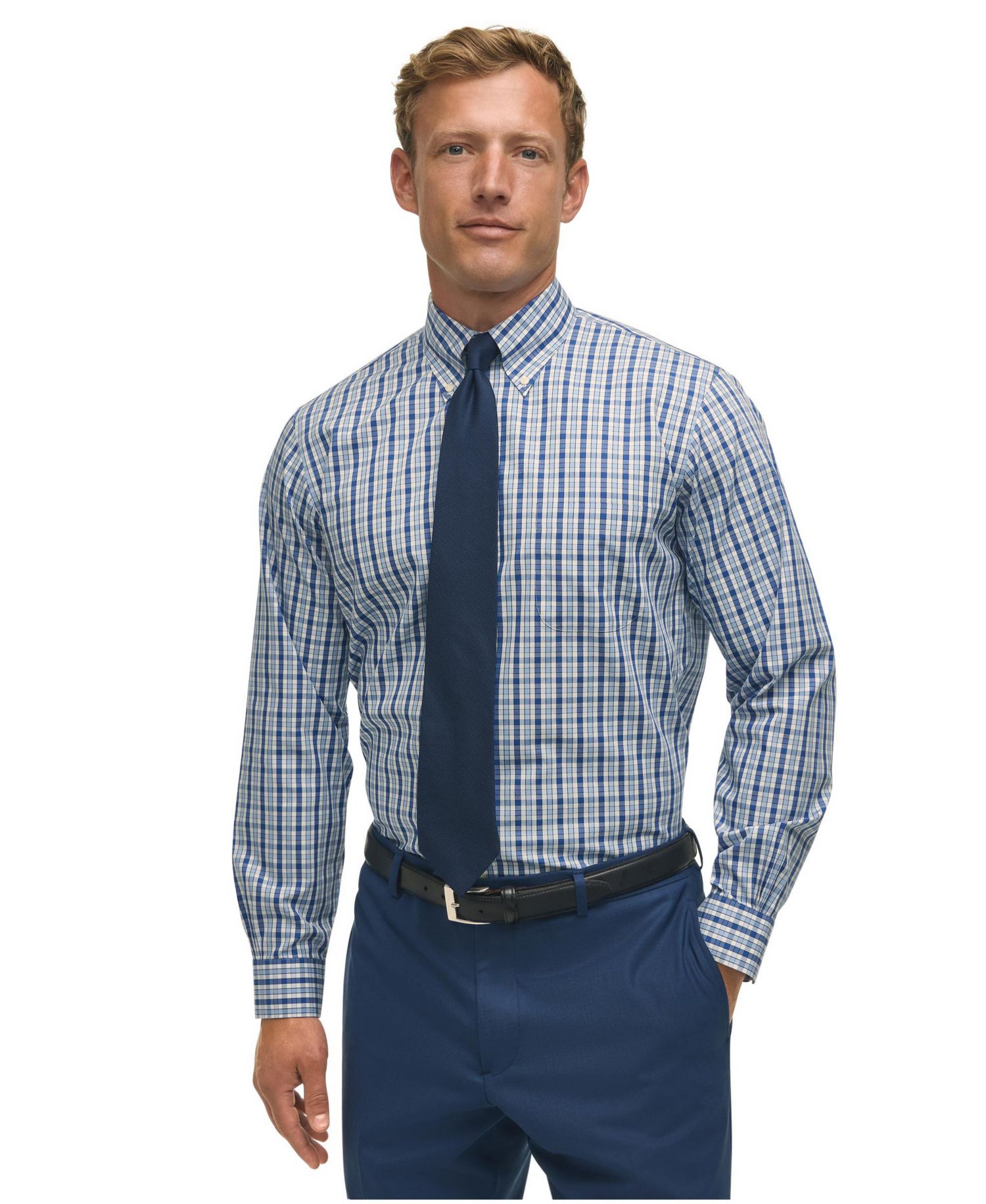 Men's Regular-Fit Check Pinpoint Dress Shirt