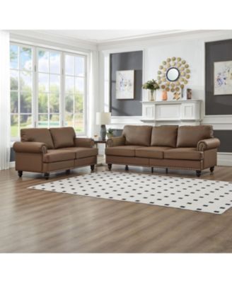 Streamdale Modern Classic Brown Leather 2+3 Seater Sofa Set