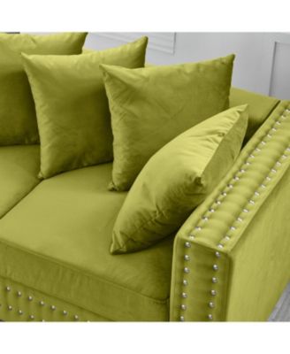 Green Velvet Loveseat Sofa Silver Nails Modern Design