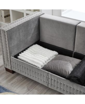Modern Grey Velvet Sofa 2+3 Seater Silver Nailhead Trim