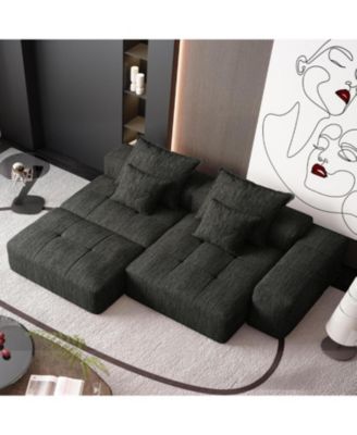 Modern Oversized Chenille Sectional Sofa with Ottoman & Pillows