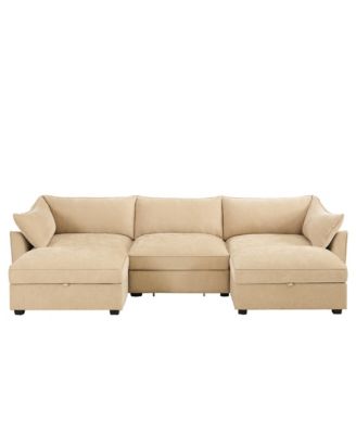U-Shaped 3-Seater Sofa w/ Footstools & Storage - Chenille Wheat