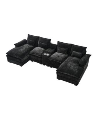  120" U-Shaped Sofa w/ Console Table, USB Ports & Pillows