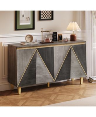 60" Retro Buffet Cabinet - 4-Door Sideboard with Adjustable Shelves (Gray)