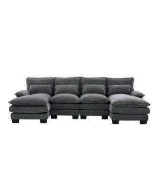U Shaped Cloud Couch, 110" Chenille Sectional Sofa with Double Chaise