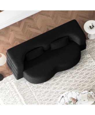 Modern Convertible Teddy Fabric Sleeper Sofa Bed with 2 Pillows