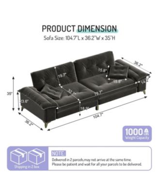 Modern 4-Seat Cloud Sofa, Wide Arms, Tufted, Chenille, Dark Grey