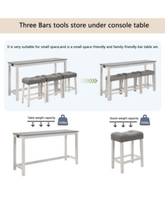 Bar Table Set with 3 Stools, Power Outlet, White & Grey
