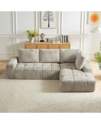 Chenille L-Shape Sectional Sofa, Comfy Sleeper Couch, No Assembly