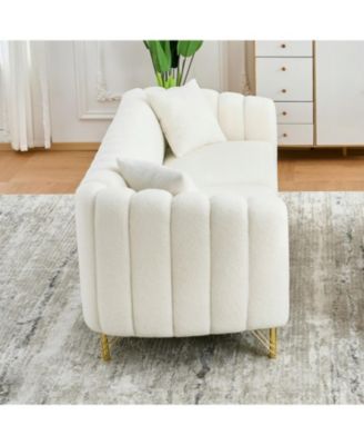  85" Chenille Sofa, 3 Seater Deep Couch, Tufted, Gold Legs (Beige