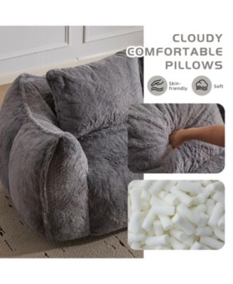 Giant Bean Bag Couch, Ultra Soft Fluffy Loveseat Sofa, Grey