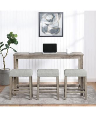 Bar Table & Chairs Set w/ Power Outlet - 4 Piece Dining Set