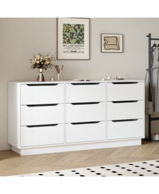 Streamdale White 9-Drawer Dresser - Modern Long Chest for Bedroom/Living Room