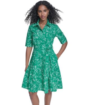Women's Short-Sleeve Tiered Shirt Dress