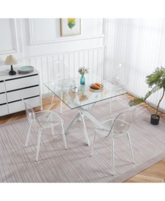 Modern Glass Dining Table White Legs 90x90cm