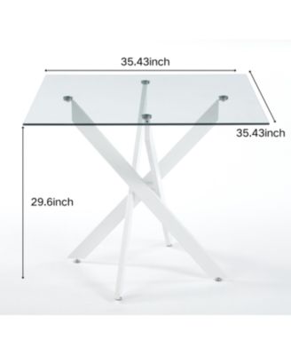 Modern Glass Dining Table White Legs 90x90cm