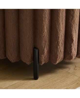 Upholstered Round Ottoman with Metal Legs - Brown