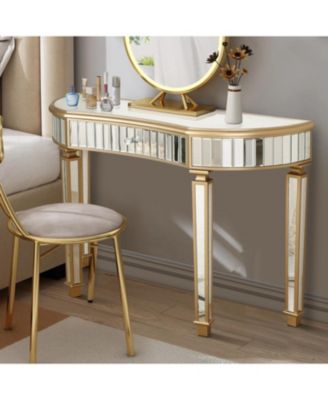 Streamdale 47" Half-Moon Mirrored Console Table - Fluted Glass & Crystal Knob