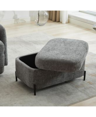 Streamdale Chenille Storage Ottoman - Black Metal Legs