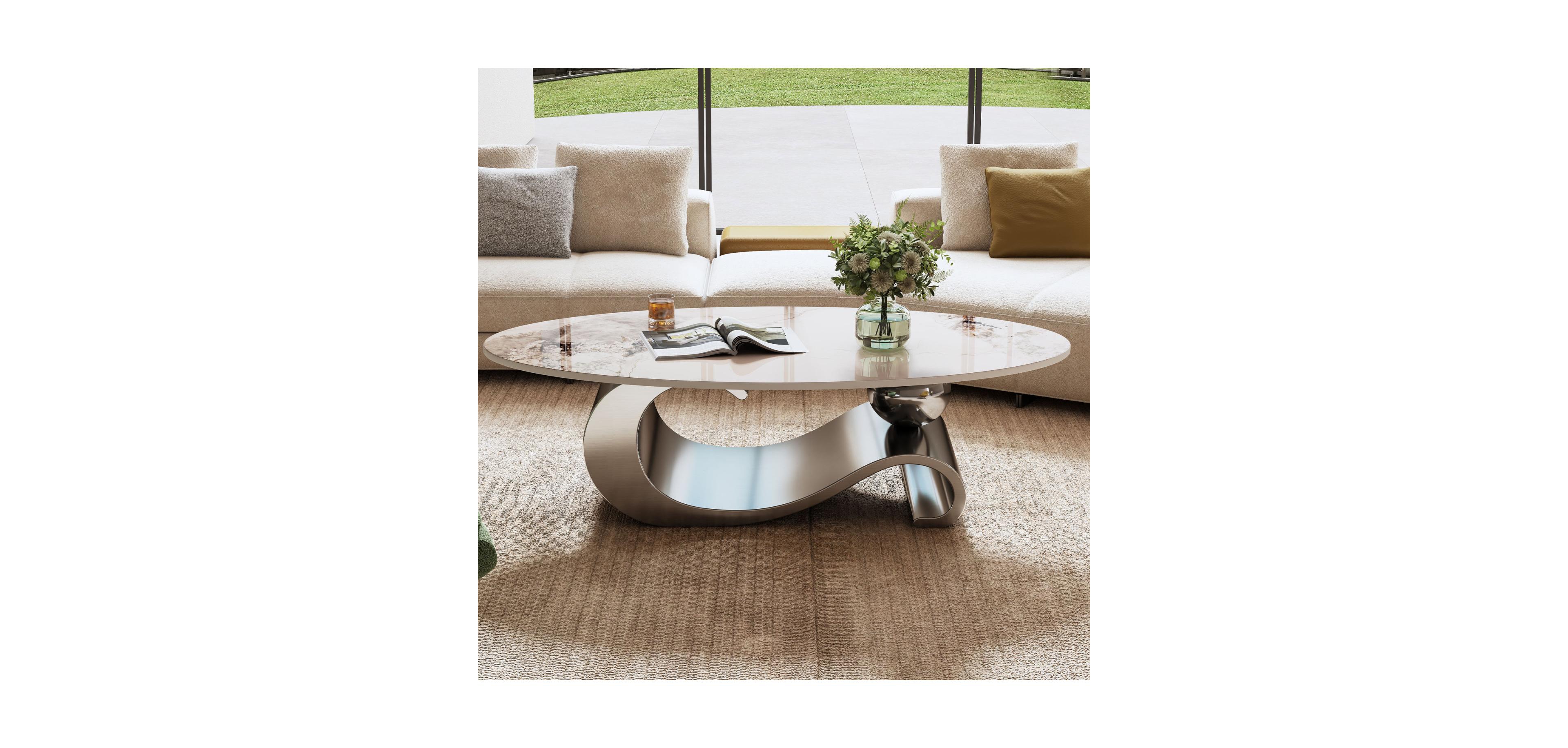 Streamdale Furniture 49" Faux Marble Oval Coffee Table, Steel Base