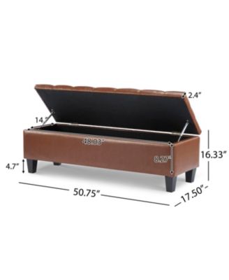 Ottoman Bench with Storage, Brown PU Surface, Rubber Wood Legs, 300 lbs Capacity