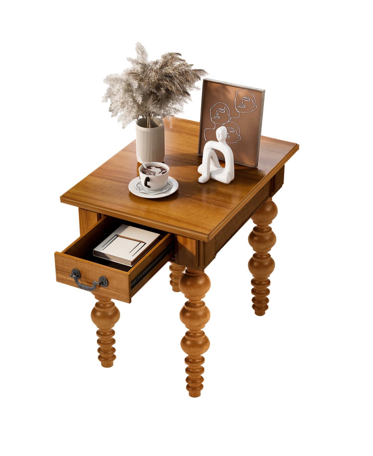 Streamdale Furniture Solid Wood End Table with Drawer, Narrow Sofa Side