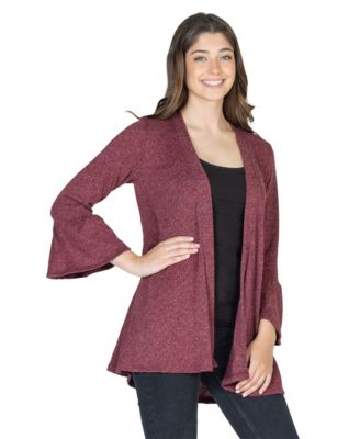 Women's Knit Three Quarter Bell Sleeve Open Cardigan Sweater