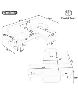 Streamdale 94" Convertible Futon Sofa Bed Chaise & Pillows