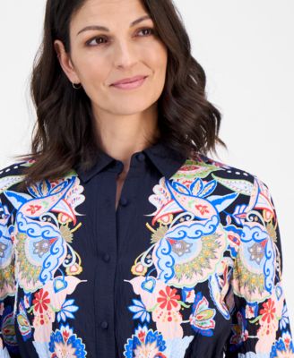 Women's Paisley Button-Down Midi Dress