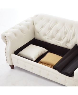 Ivory Chesterfield Sofa Tufted Faux Leather with Storage