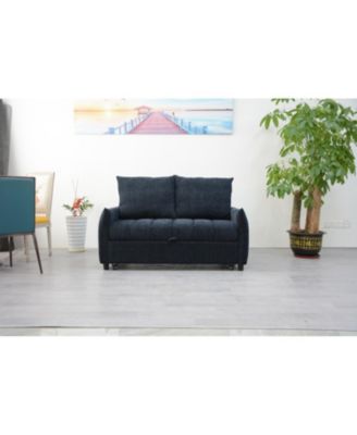 58" Navy Fabric Futon Sofa Bed - Adjustable Backrest