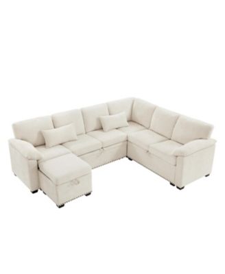 97" L-Shaped Chenille Sectional Sofa with Ottoman