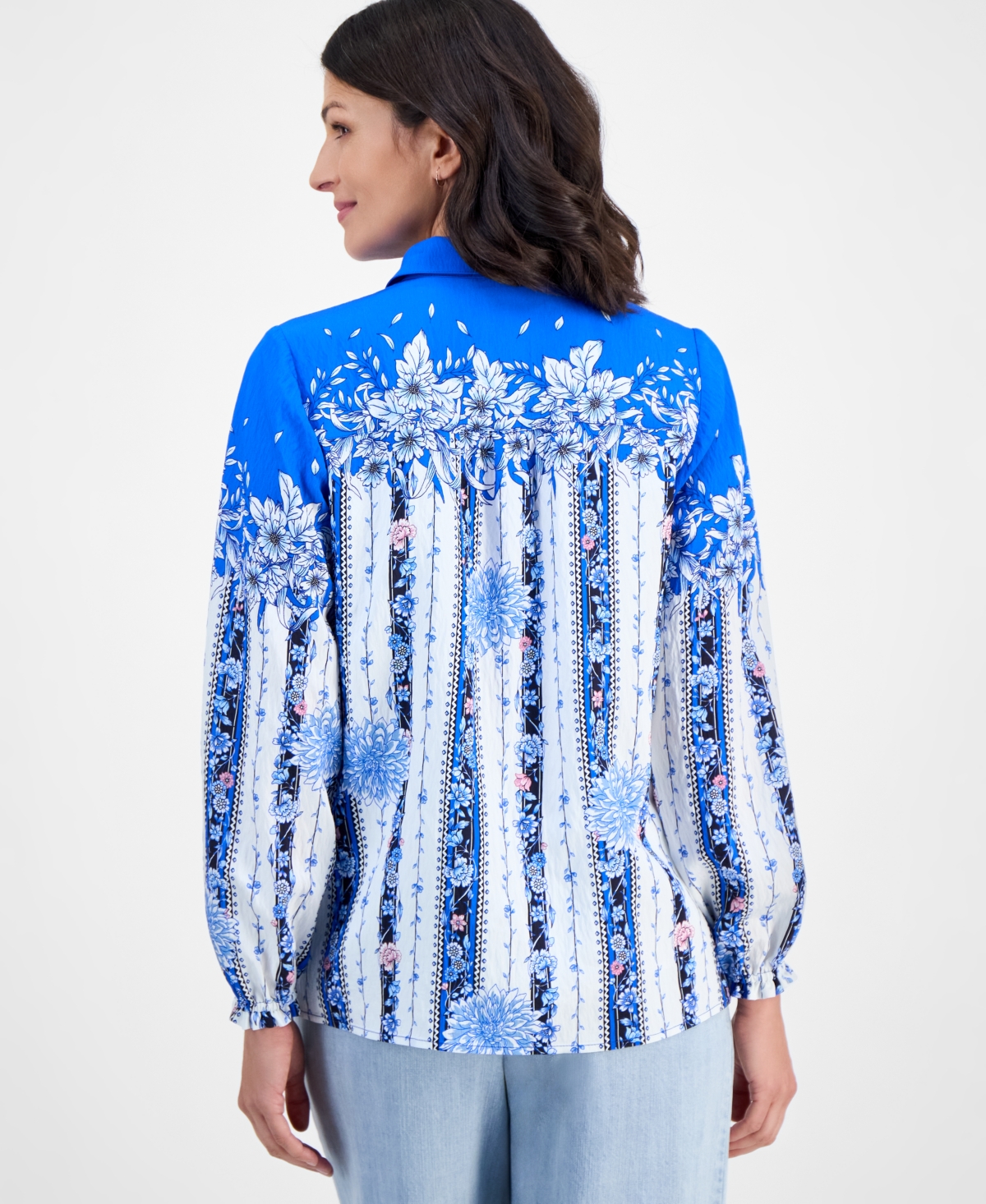 T Tahari Women's Placed-Floral Button-Down Blouse
