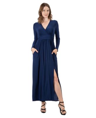 Women's Long Sleeve V-Neck Side Slit Maxi Dress