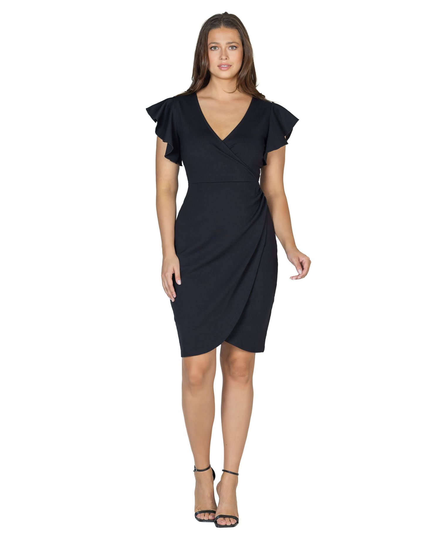 Women's V-Neck Ruffle Sleeve Knee Length Dress