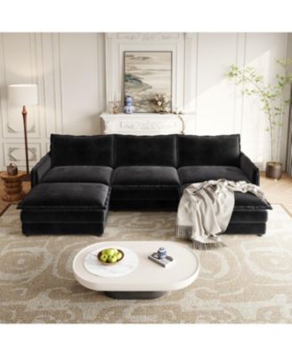 Corduroy 3-Seater Cloud Couch with Footrests & Cushions